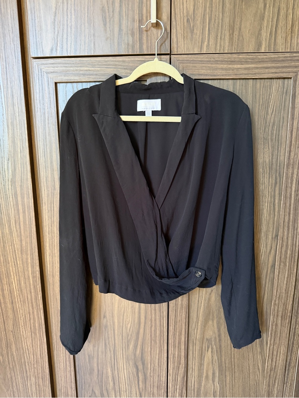 Anthropologie Black Wrap-Front Blouse